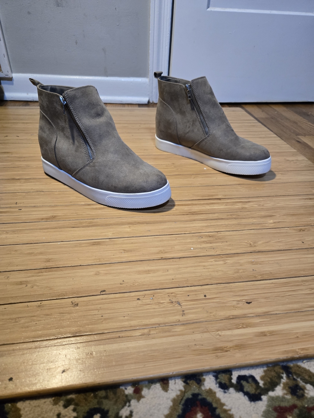 Women's Taupe Suede Lace-Up Wedge Sneakers with Side Zip